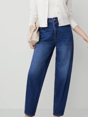 AnnTaylor High-Rise Barrel  Jeans - Deep Blue -2